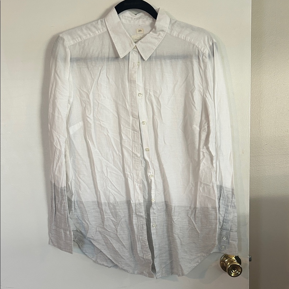 LOFT Women’s White and Gray Casual Button-Down Shirt